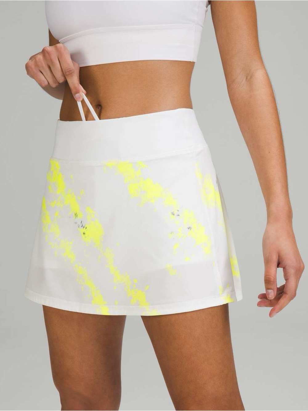 Lululemon Pace Rival Skirt in the Cross Court Wash Electric Lemon Multi/White